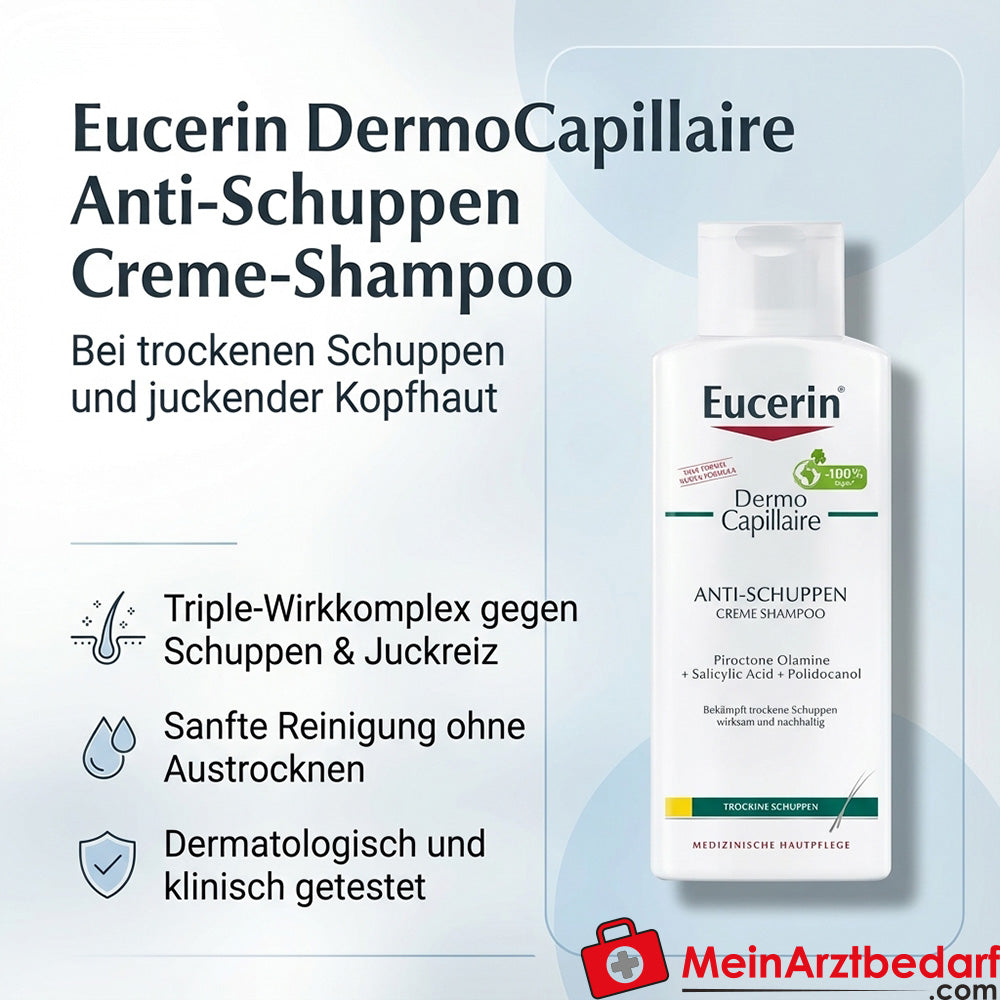 Eucerin DermoCapillaire Anti-Schuppen Creme-Shampoo mit Pirocton Olamin, Polidocanol & Salicylsäure 250 ml