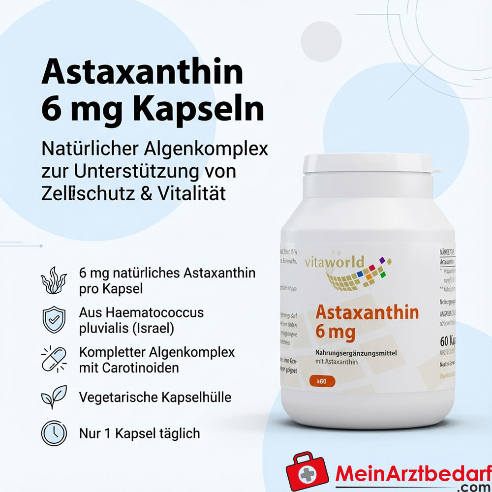 Astaxanthine 6 mg gélules 60 pièces, de l'algue Haematococcus pluvialis