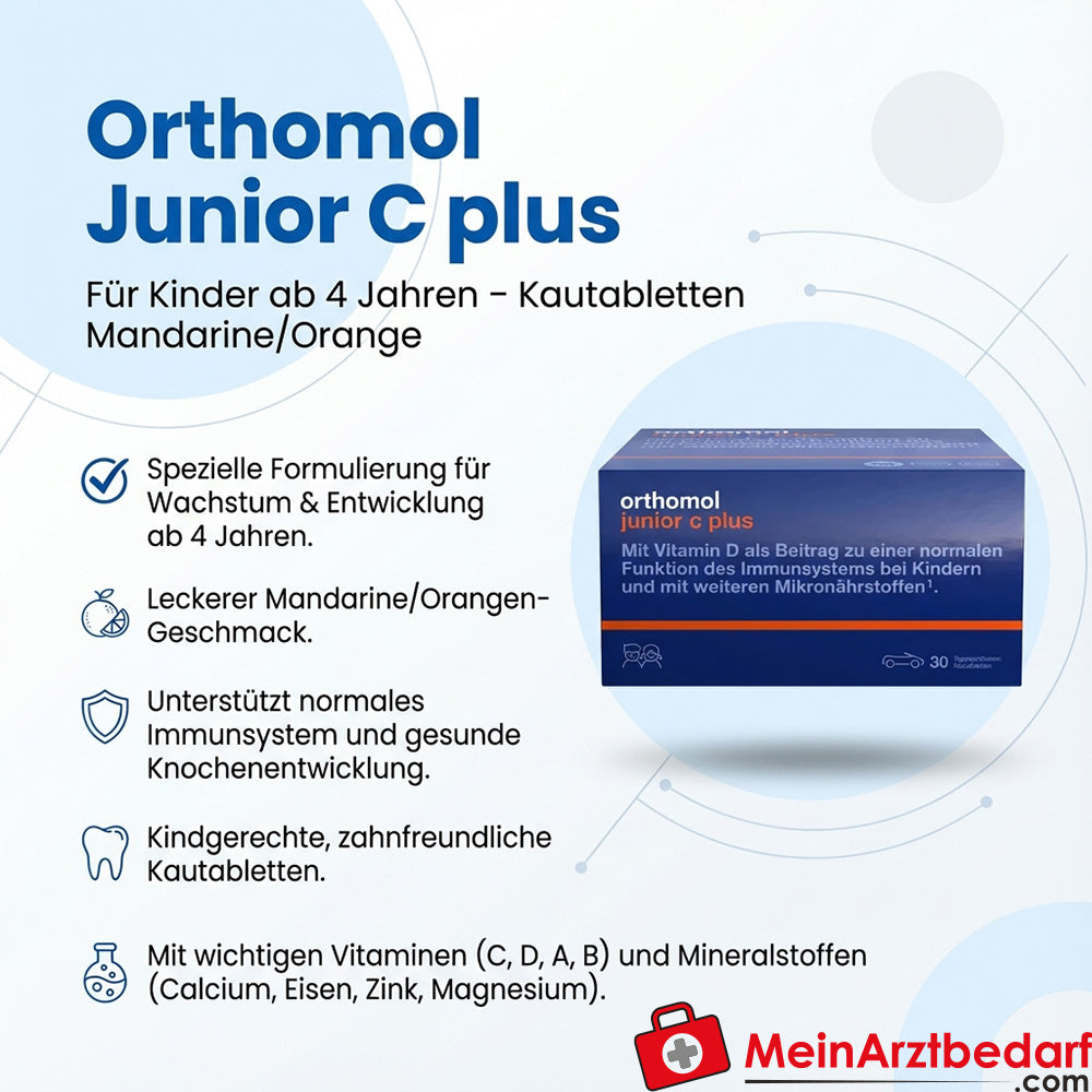 Orthomol Junior C plus Vitamine C Multivitamine Kauwtabletten Mandarijn/Sinaasappelsmaak 30 stuks