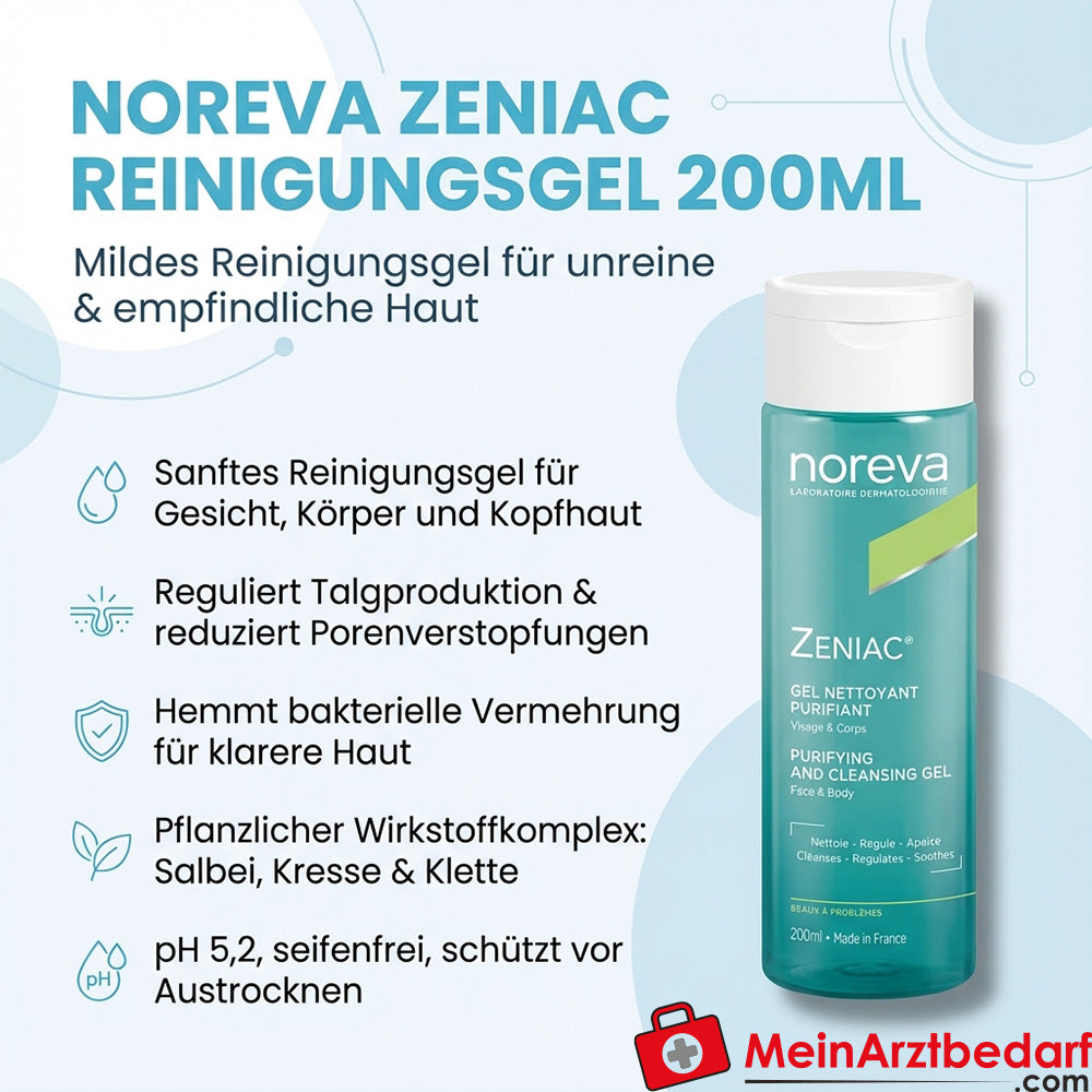 noreva Zeniac Gel detergente con estratto di salvia, crescione e radice di bardana 200 ml