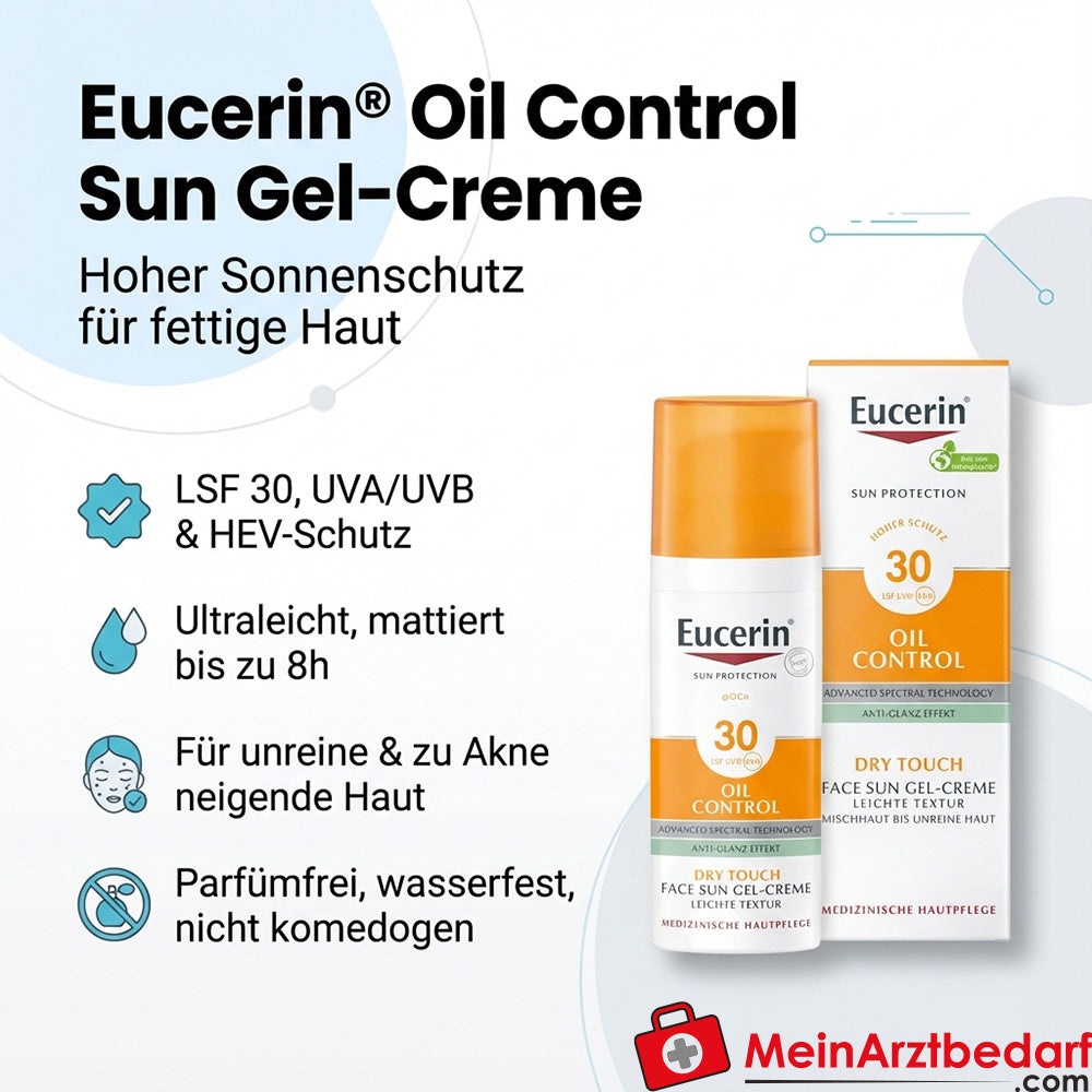 Eucerin Oil Control Face Sun Gel-Cream SPF 30 50 ml per pelli grasse, con imperfezioni e a tendenza acneica