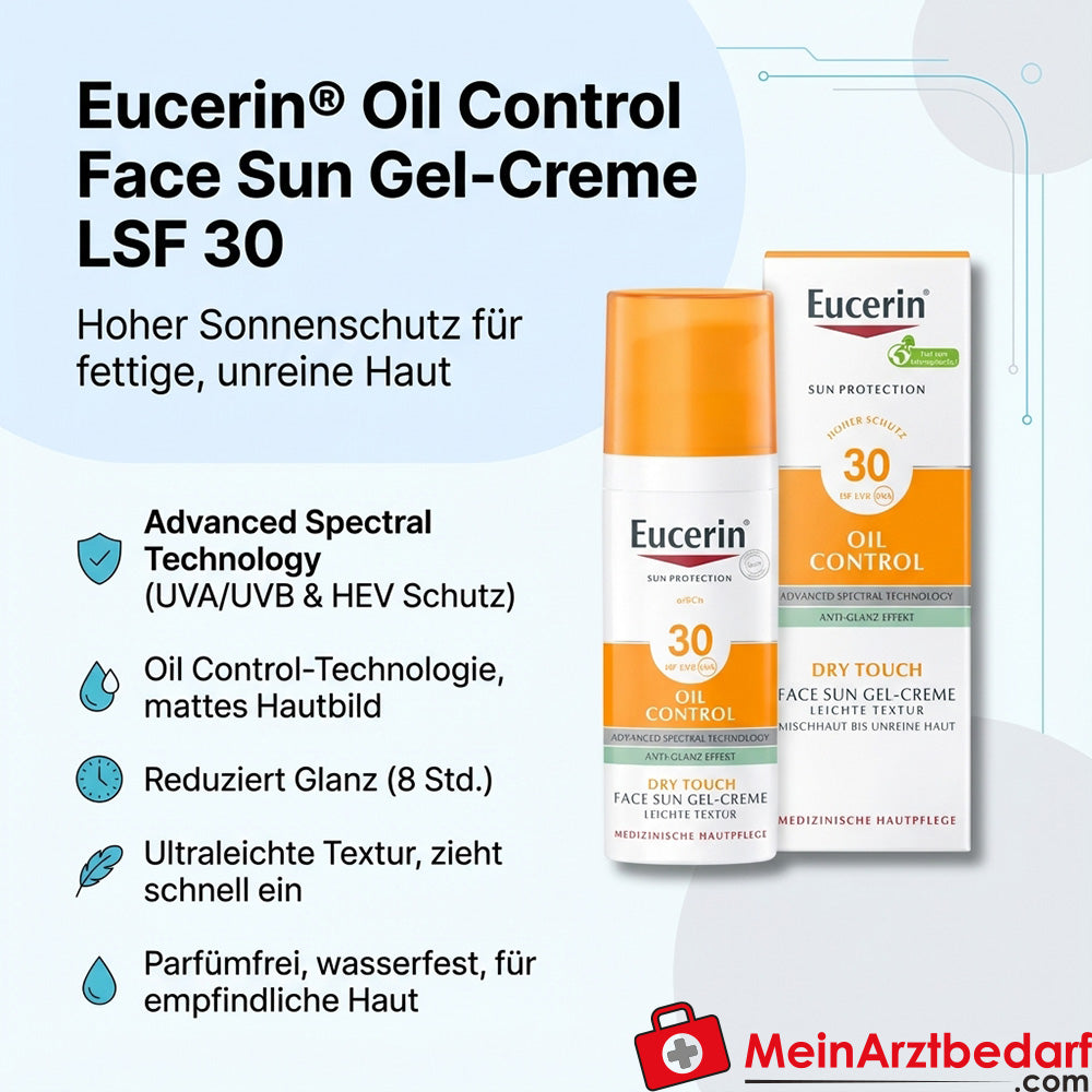 Eucerin Oil Control Face Sun Gel-Cream SPF 30 50 ml per pelli grasse, con imperfezioni e a tendenza acneica