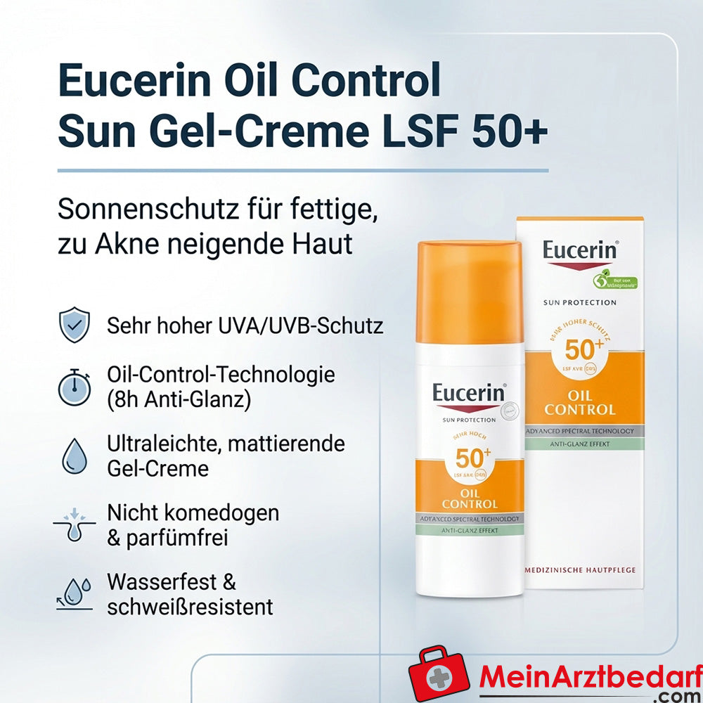 Eucerin Oil Control Face Sun Gel-Creme LSF 50+ Gesicht 50 ml für fettige, zu Akne neigende Haut