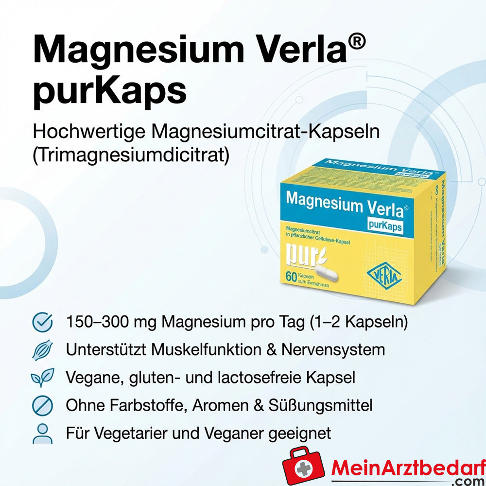 Magnesium Verla purKaps Trimagnesiumdicitrat Kapseln 150–300 mg Magnesium/Tag (als Magnesiumcitrat) 60 Stück