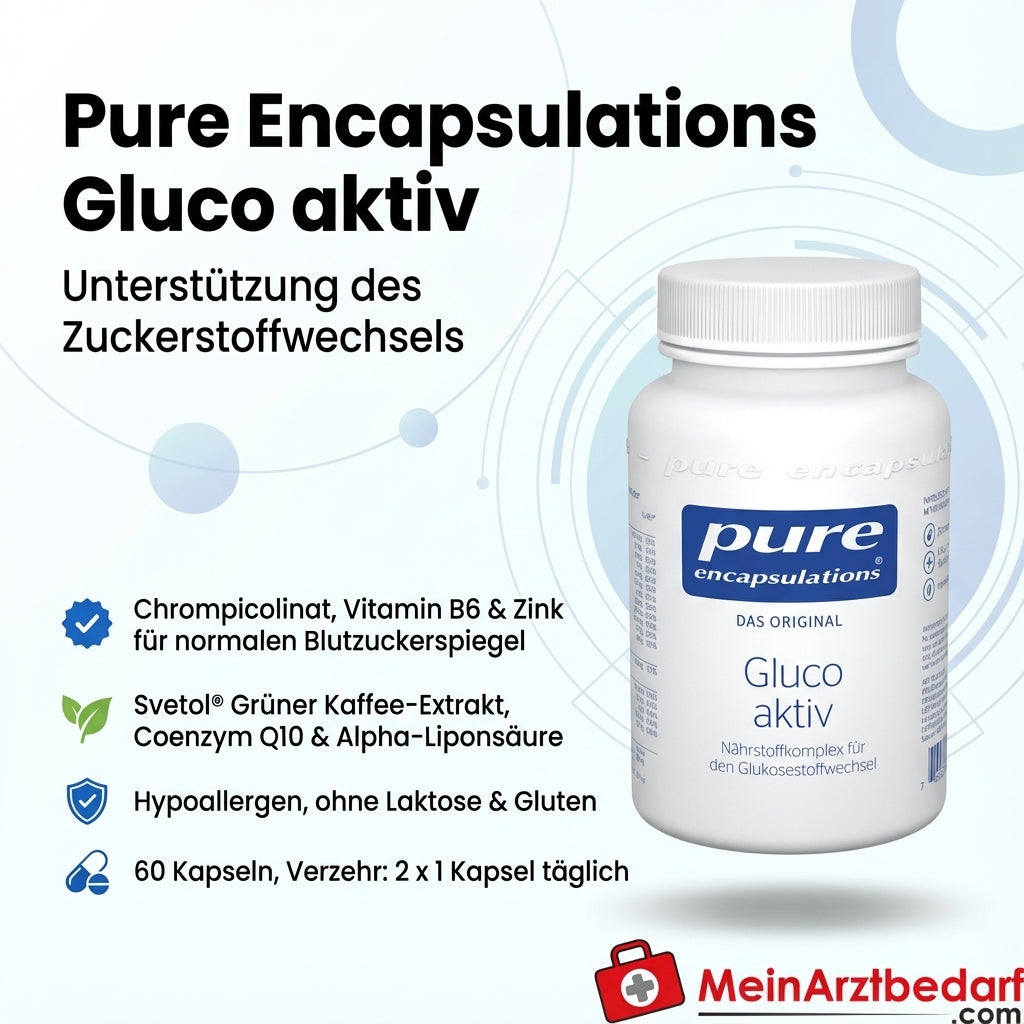 Pure Encapsulations Gluco Aktiv Chrompicolinat, Coenzym Q10, Grüner Kaffee-Extrakt Kapseln 60 Stück
