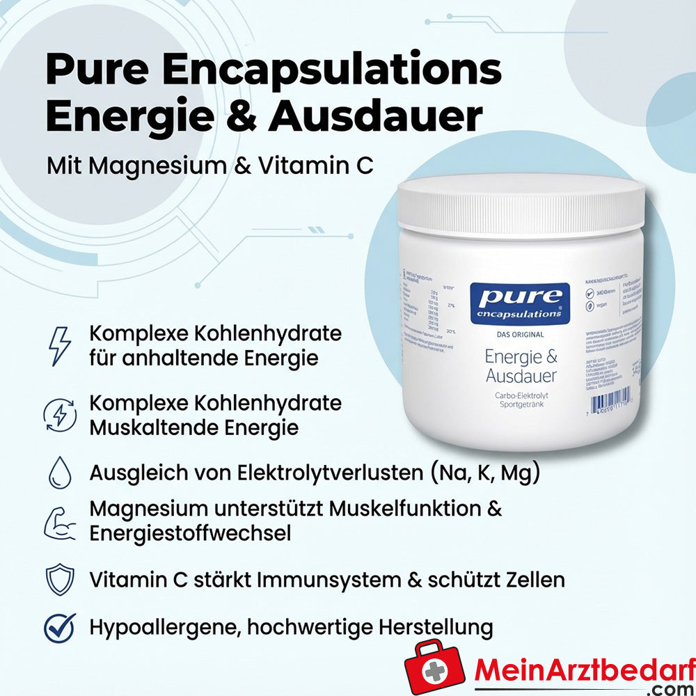 Pure Encapsulations Energy and Endurance Powder 340 g z magnezem 100 mg i witaminą C 200 mg