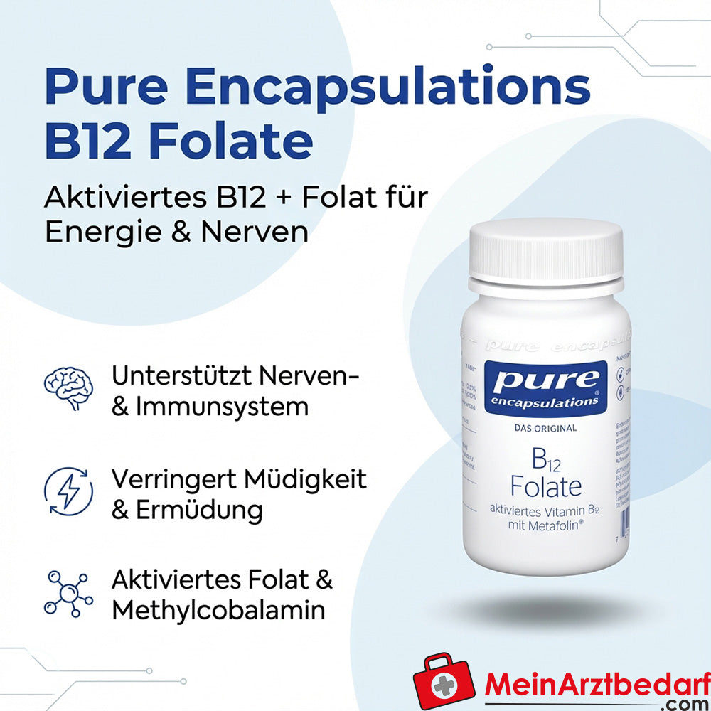 Pure Encapsulations B12 Folate 400 µg méthylcobalamine + 400 µg L-méthylfolate de calcium en gélules 90 unités