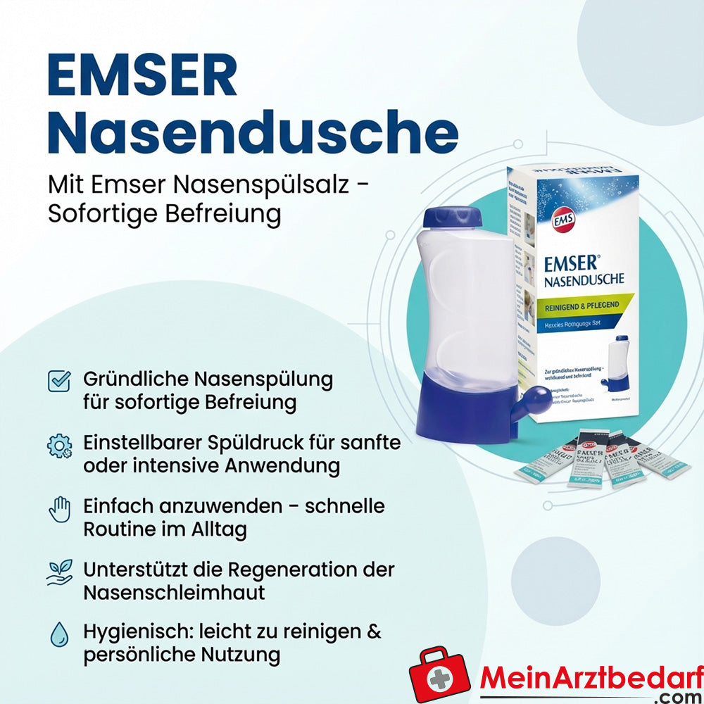 EMSER doccia nasale con 4 bustine di sale per sciacqui nasali Set per sciacqui nasali 1 pz.