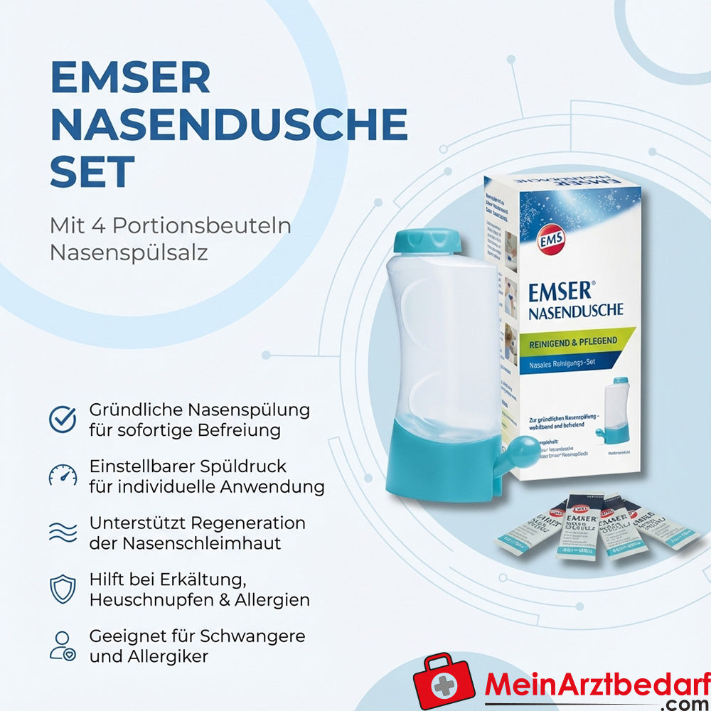 EMSER doccia nasale con 4 bustine di sale per sciacqui nasali Set per sciacqui nasali 1 pz.