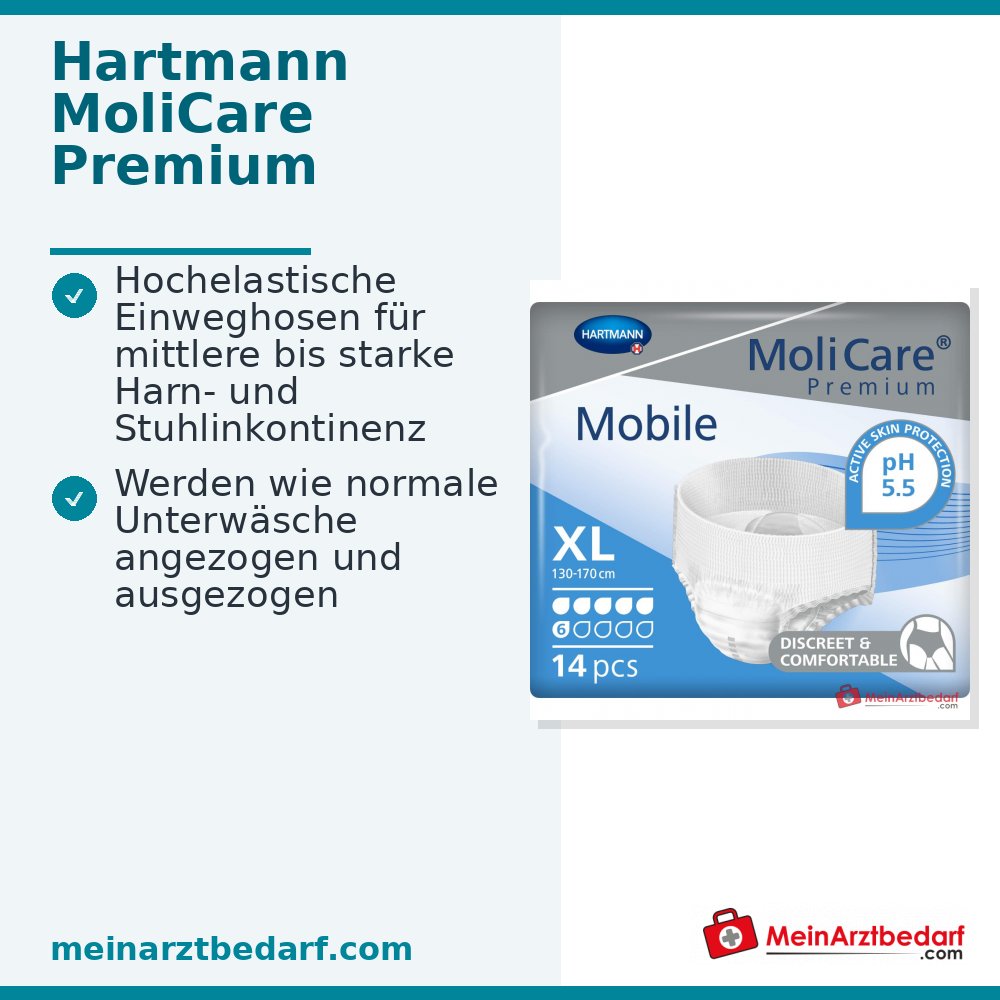 Hartmann MoliCare Premium Mobile 6 druppels wegwerpluiers maat XL, 56 stuks (4x14 stuks)