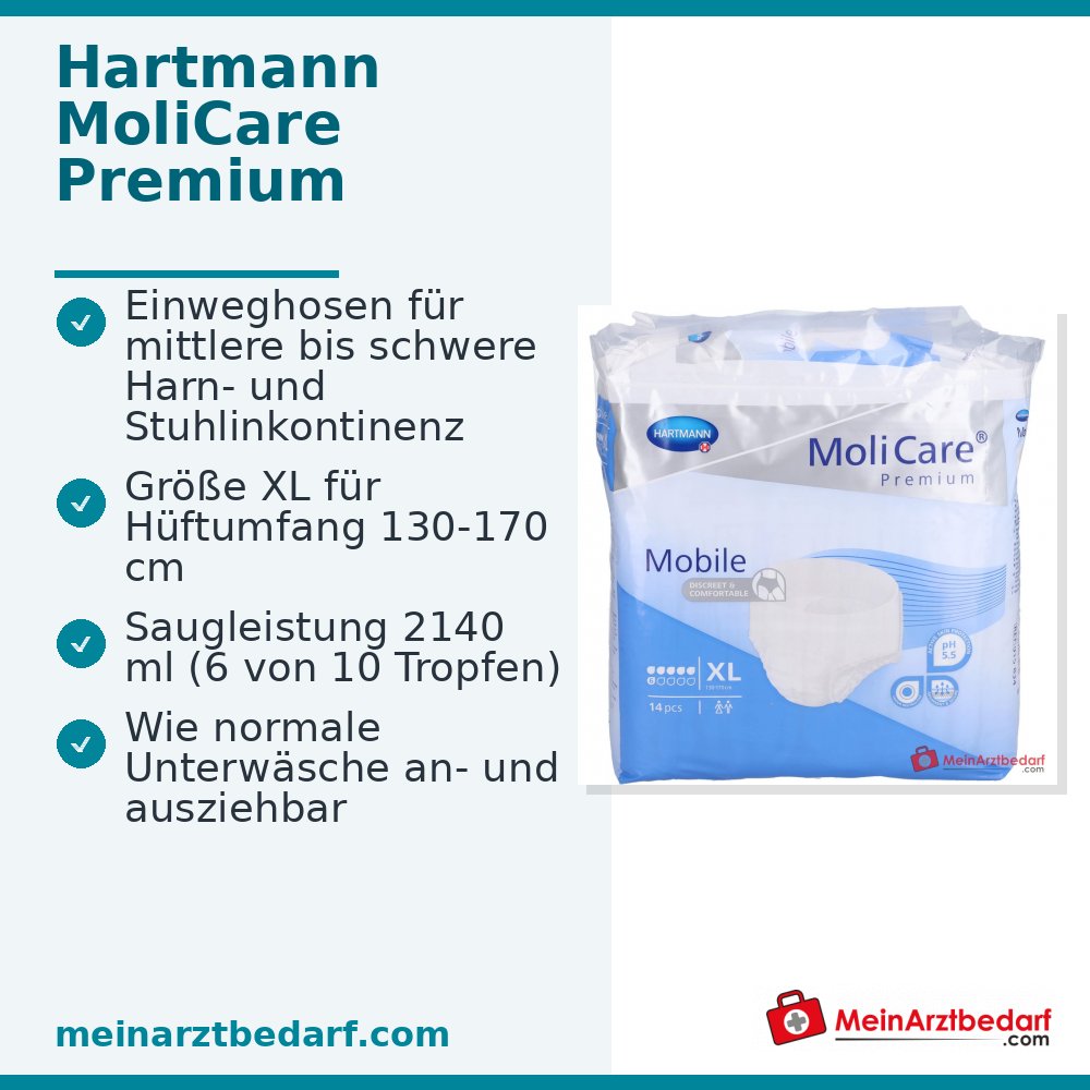 Hartmann MoliCare Premium Mobile 6 druppels wegwerpluiers maat XL, 56 stuks (4x14 stuks)