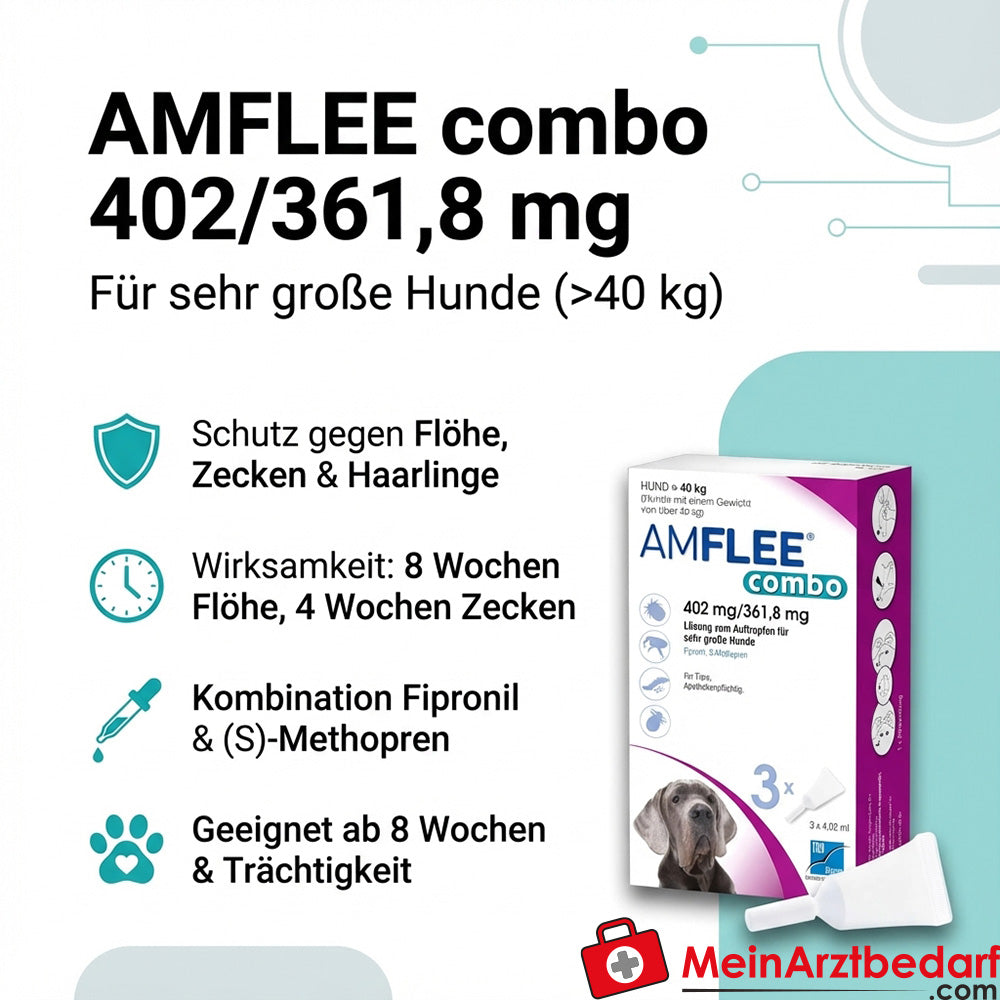 AMFLEE combo 402 mg/361,8 mg (Fipronil/(S)-Metopreno) Pipetas Spot-on perro de más de 40 kg 3 unidades
