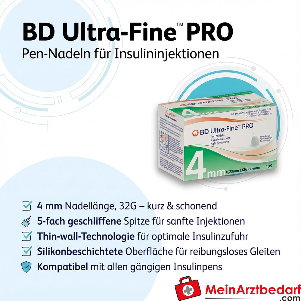 BD Ultra-Fine PRO 4 mm 32G Pen-Nadeln Einmal 105 Stück