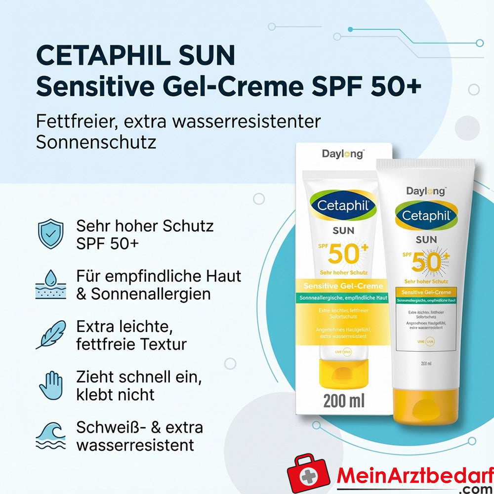CETAPHIL SUN Sensitive Gel-Creme SPF 50+ fettfreie Sonnenschutz 200 ml