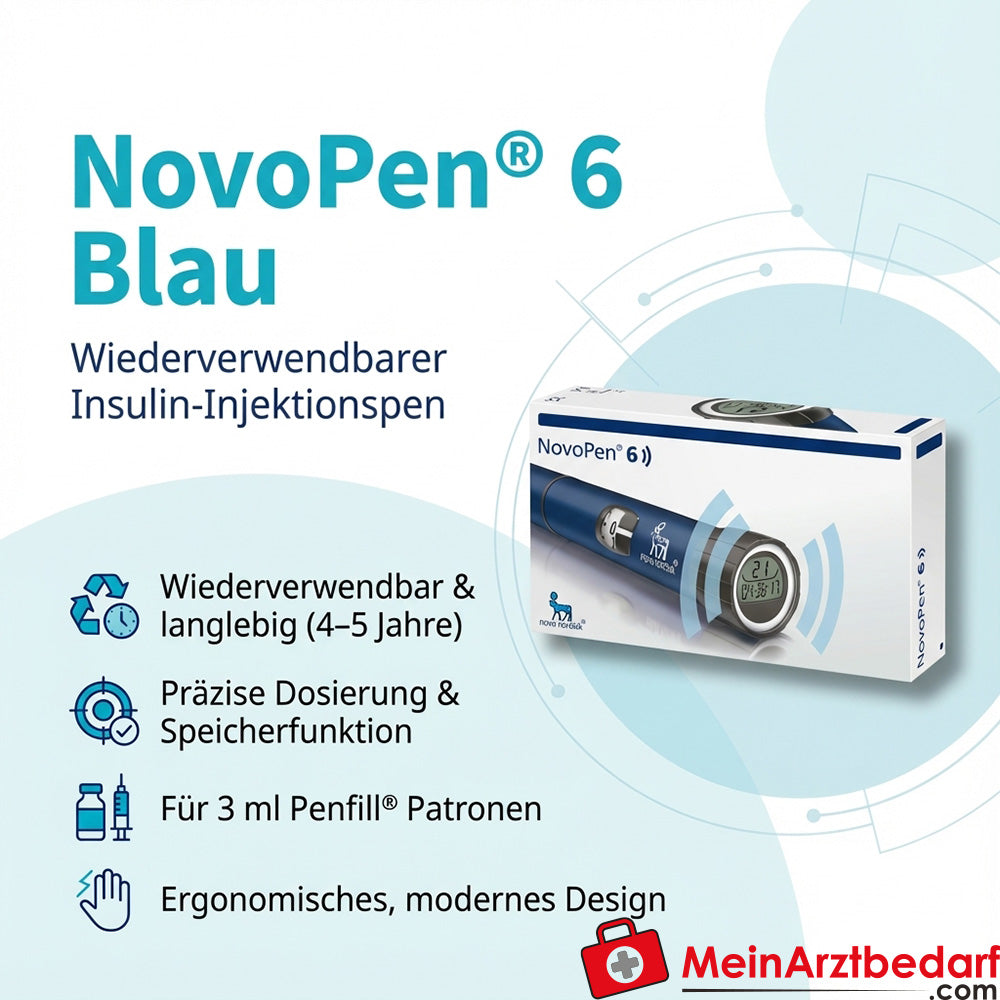 NovoPen 6 blauwe herbruikbare insulinepen voor 3 ml penvulling 1 st.