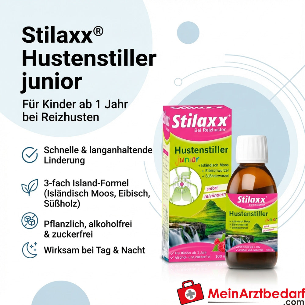 Stilaxx® hoestonderdrukker junior 500 mg ijslands mos / 500 mg marshmallow / 250 mg zoethout zuigtabletten 100 ml
