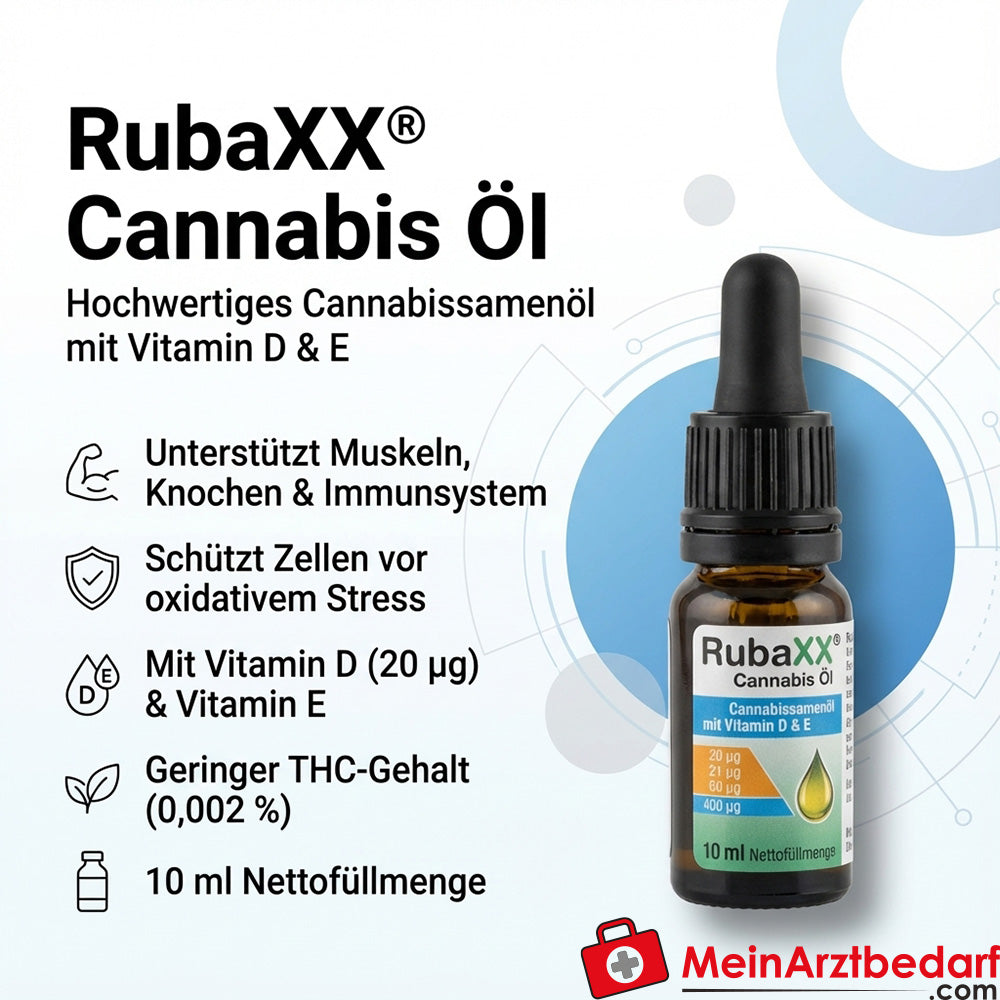 RubaXX Olio di cannabis Olio di semi di cannabis Vitamina D 20 µg Olio di vitamina E 10 ml
