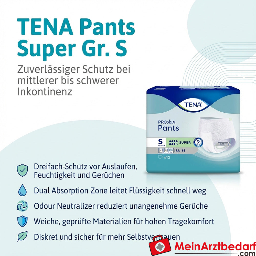 TENA Pants Super taille S Culotte jetable pour incontinence moyenne à forte, triple protection