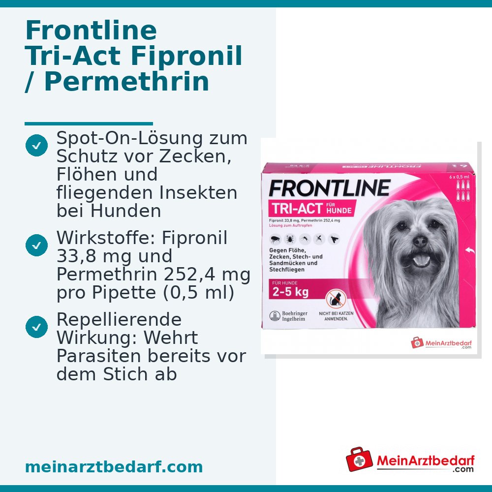 FRONTLINE TRI-ACT Fipronil/Permethrin Spot-on für Hunde 2–5 kg 6 Pipetten