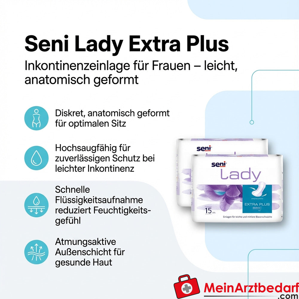 Seni Lady Extra Plus wkładka dla kobiet na nietrzymanie moczu, lekka, anatomicznie ukształtowana, oddychająca, z boczną ochroną przed przeciekaniem