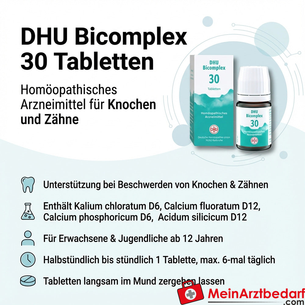 DHU Bicomplex 30 tabletek 25 mg - opakowanie Potassium chloratum D6 / Calcium fluoratum D12 / Calcium phosphoricum D6 / Acidum silicicum D12