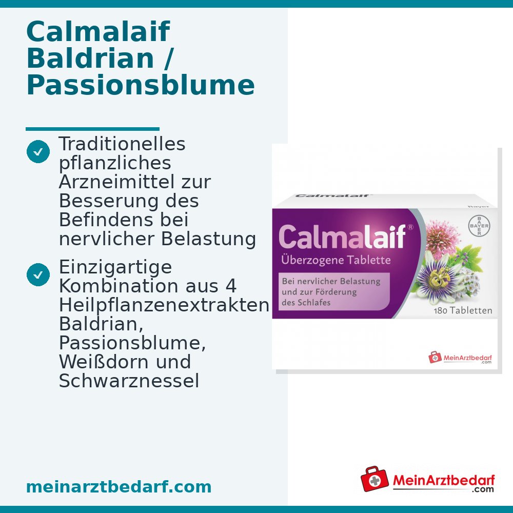 Calmalaif kruidengeneesmiddel (valeriaan, passiebloem, zwarte brandnetel, meidoorn) omhulde tabletten