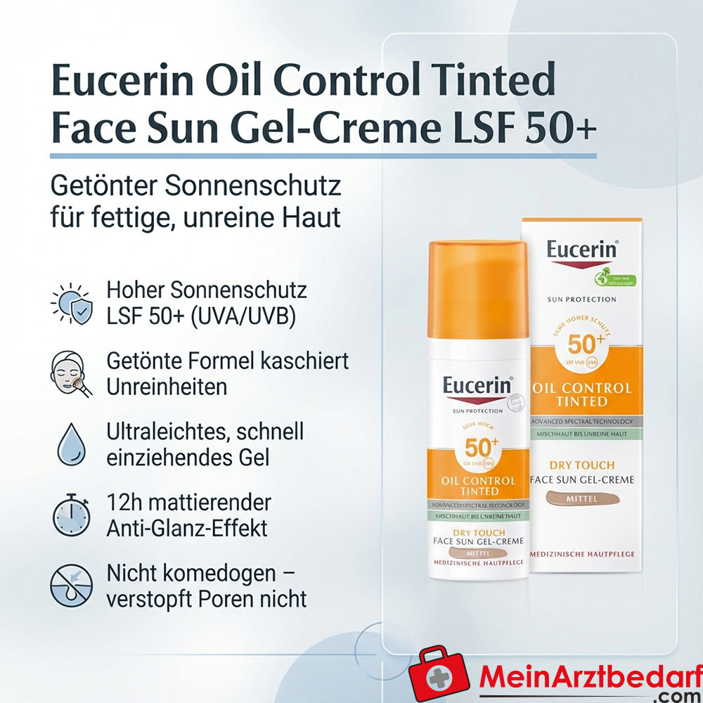 Eucerin Oil Control Getinte Gezichtszonnebrandcrème SPF 50+ 50 ml voor de vette, onzuivere huid