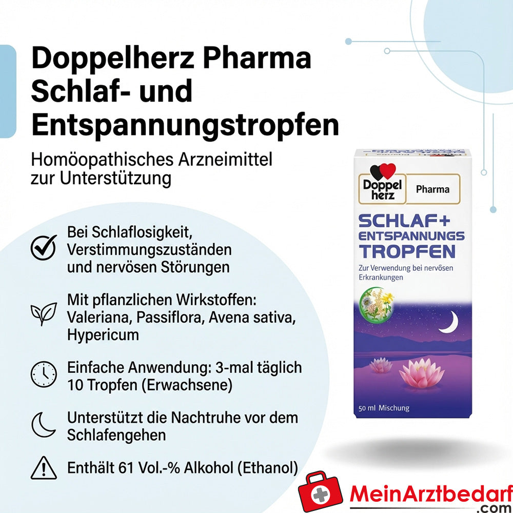 DoppelherzPharma Schlaf und Entspannungs-Tropfen Valeriana, Passiflora, Avena, Hypericum 11 ml
