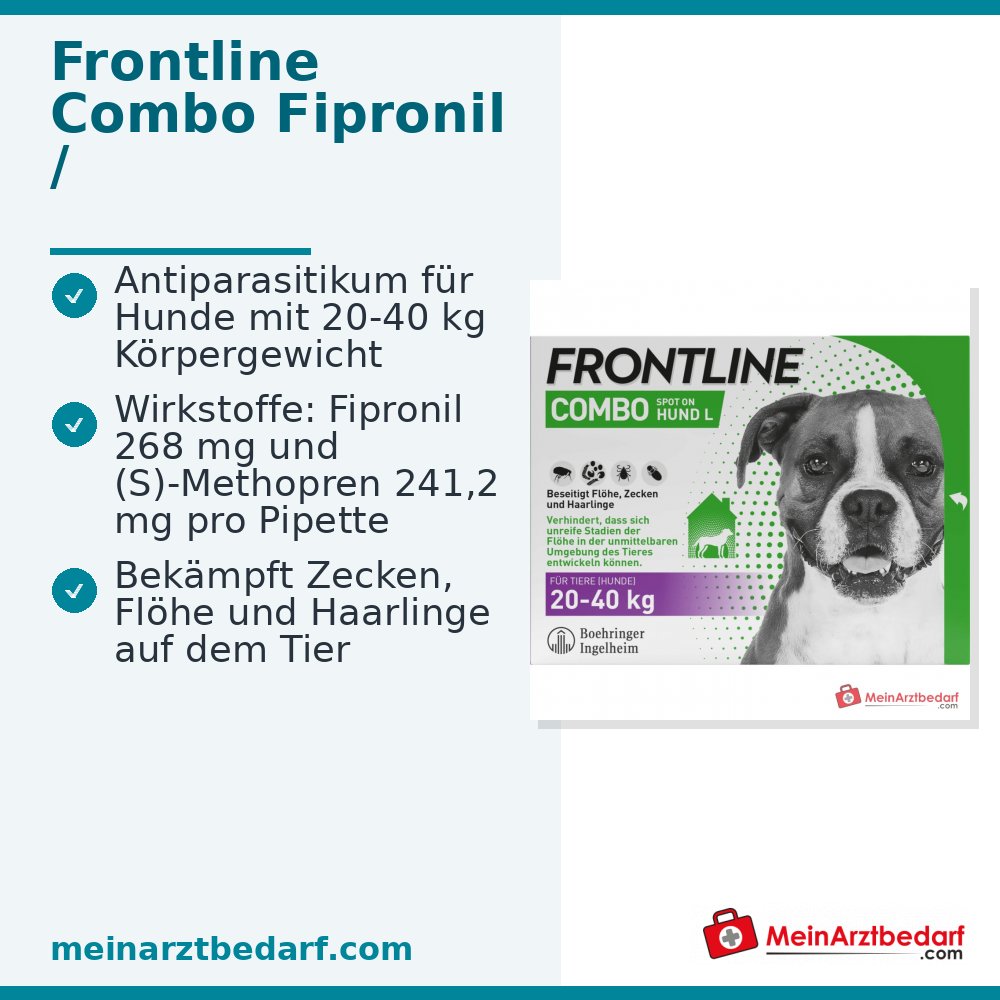 Frontline Combo Fipronil + (S)-Methopren Spot-on Hund L (20–40 kg) 3 Pipetten