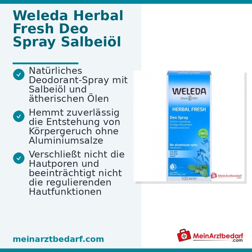 Weleda Déodorant Spray Herbal Fresh à base d'huile de sauge, 100 ml