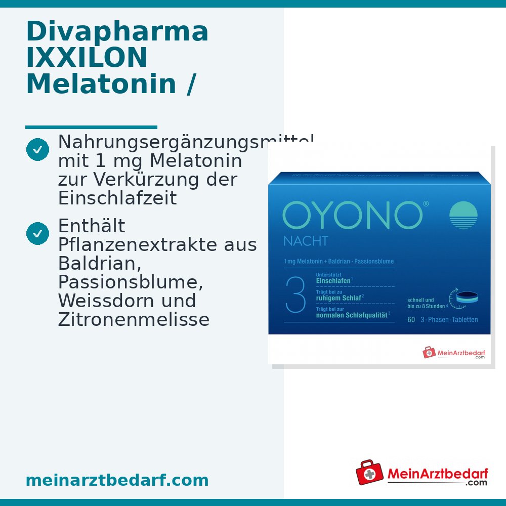 Divapharma IXXILON Melatonin / Vitamin B6 / Baldrianwurzel / Passionsblume / Weissdorn / Zitronenmelisse Tabletten, 60 St.