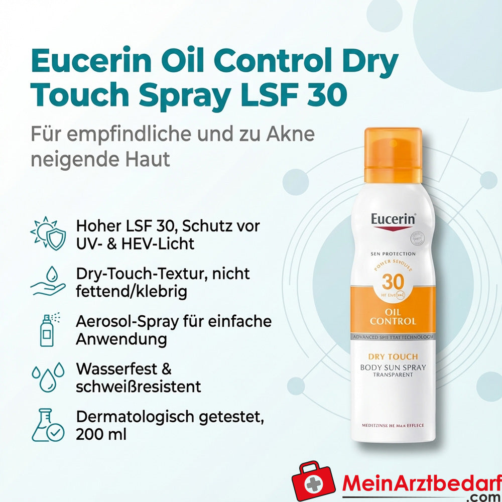 Eucerin Oil Control Dry Touch Spray LSF 30 Sonnenschutz für empfindliche und zu Akne neigende Haut 200 ml