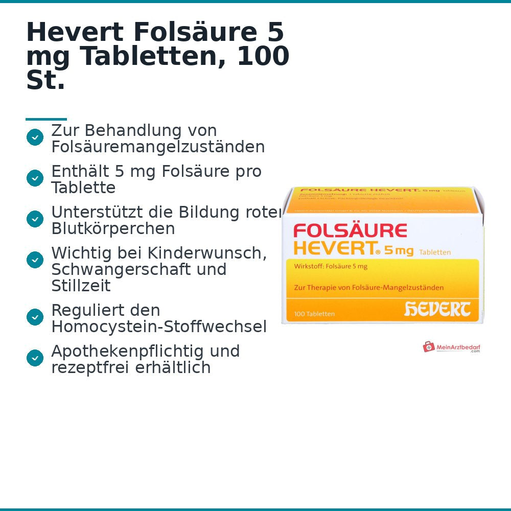 Hevert Folsäure 5 mg Tabletten, 100 St.