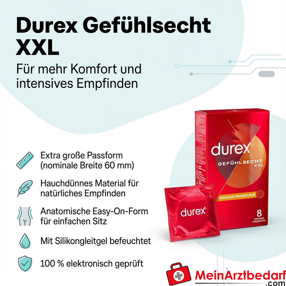 Durex Gefühlsecht XXL condooms 60 mm breed, extra dun (55 µm), met siliconen glijmiddel