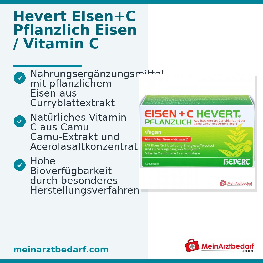 Hevert Eisen+C Plantas Cápsulas de Hierro / Vitamina C, 60 uds.
