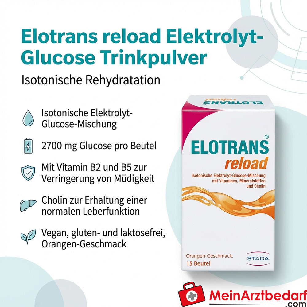 Elotrans reload Elektrolyt‑Glucose Trinkpulver 2700 mg Glucose/Beutel 15 x 7,57 g