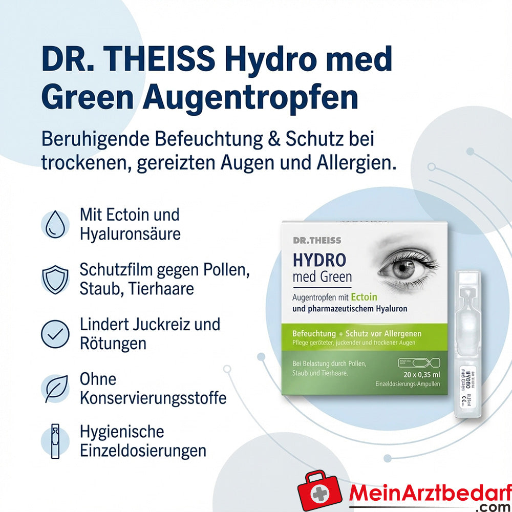 DR. THEISS Hydro med Green Augentropfen, Ectoin 7 mg / Hyaluronsäure 0,53 mg, Einzeldosis 7 ml
