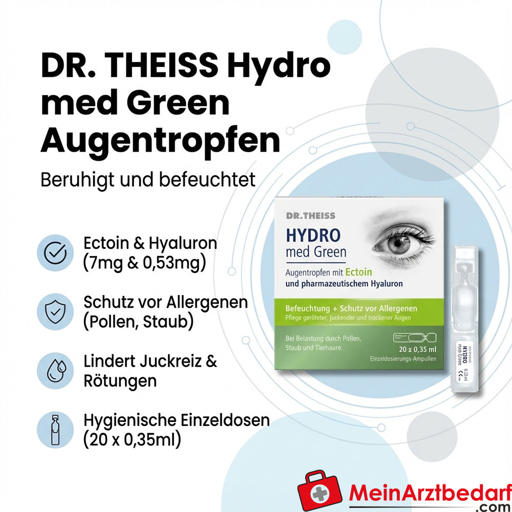 DR. THEISS Hydro med Green Augentropfen, Ectoin 7 mg / Hyaluronsäure 0,53 mg, Einzeldosis 7 ml