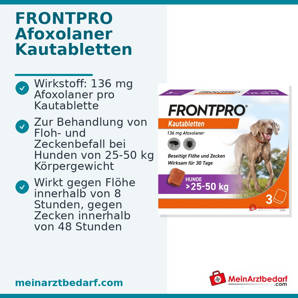 FRONTPRO Afoxolaner 136 mg tabletki do żucia 3 sztuki dla psów 25-50 kg