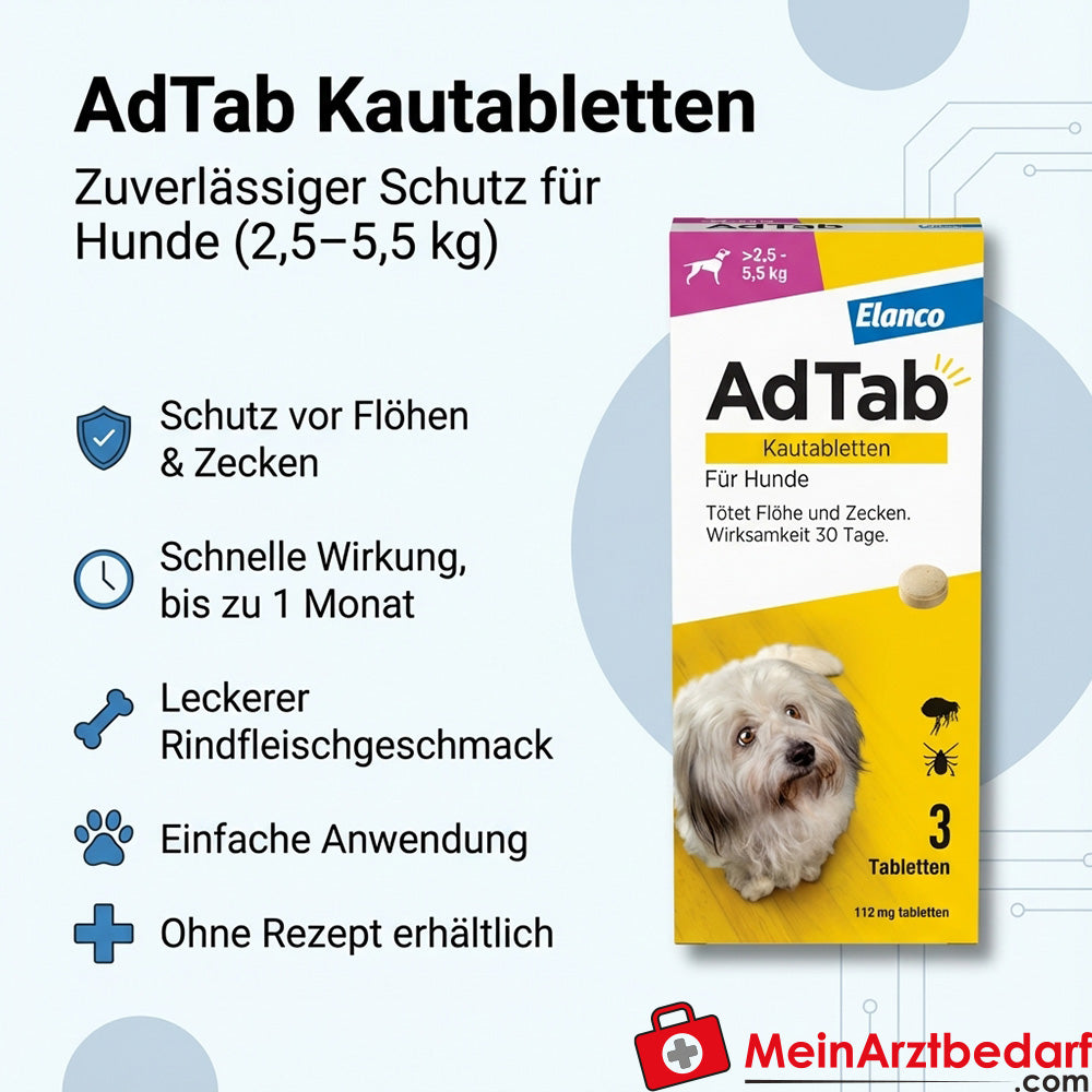 AdTab comprimidos masticables Lotilaner 112 mg para perros de 2,5-5,5 kg 3 unidades