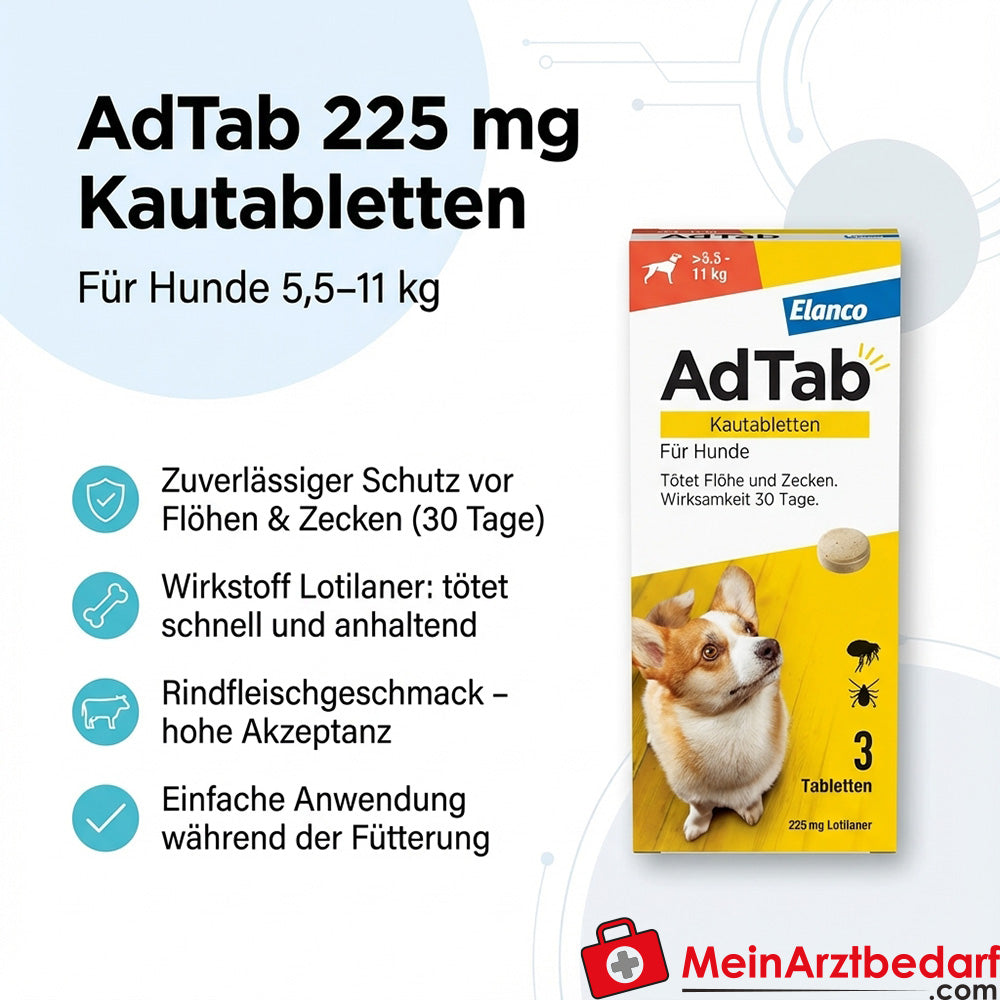 AdTab tabletki do żucia Lotilaner 225 mg dla psów 5,5-11 kg 3 szt.