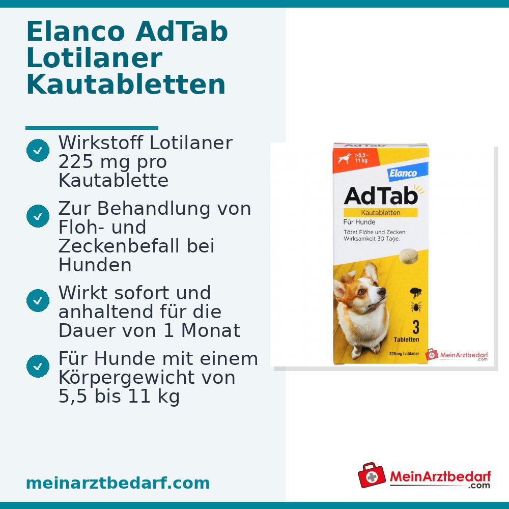 Tabletas masticables Elanco AdTab Lotilaner para perros de 5,5-11 kg, 3 uds.