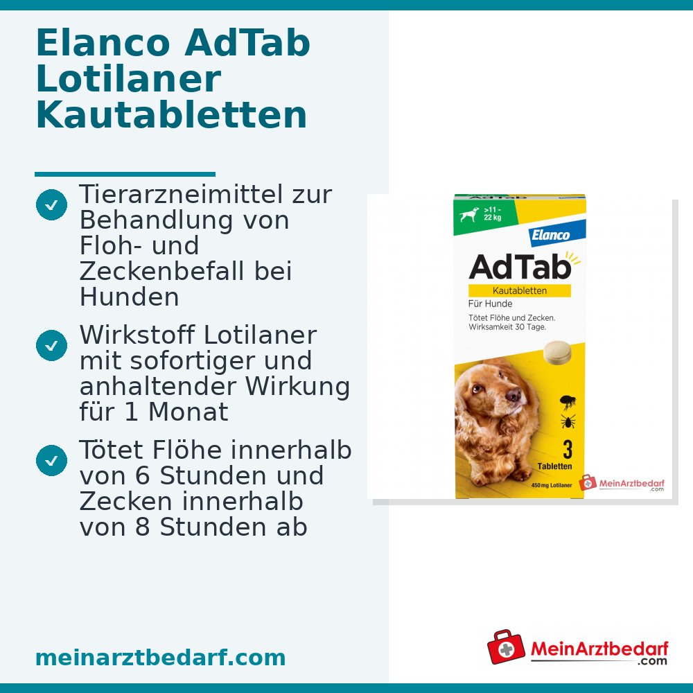 AdTab 450 mg Lotilaner comprimidos masticables 3 unidades para perros de 11-22 kg