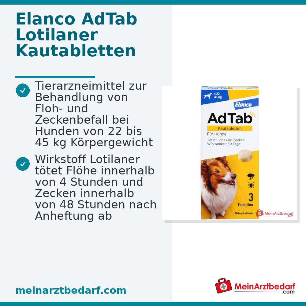 AdTab Lotilaner 900 mg comprimidos masticables 3 piezas para perros de 22-45 kg