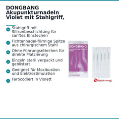 Dongbang Akupunkturnadeln mit Stahlgriff, 100 Stk..