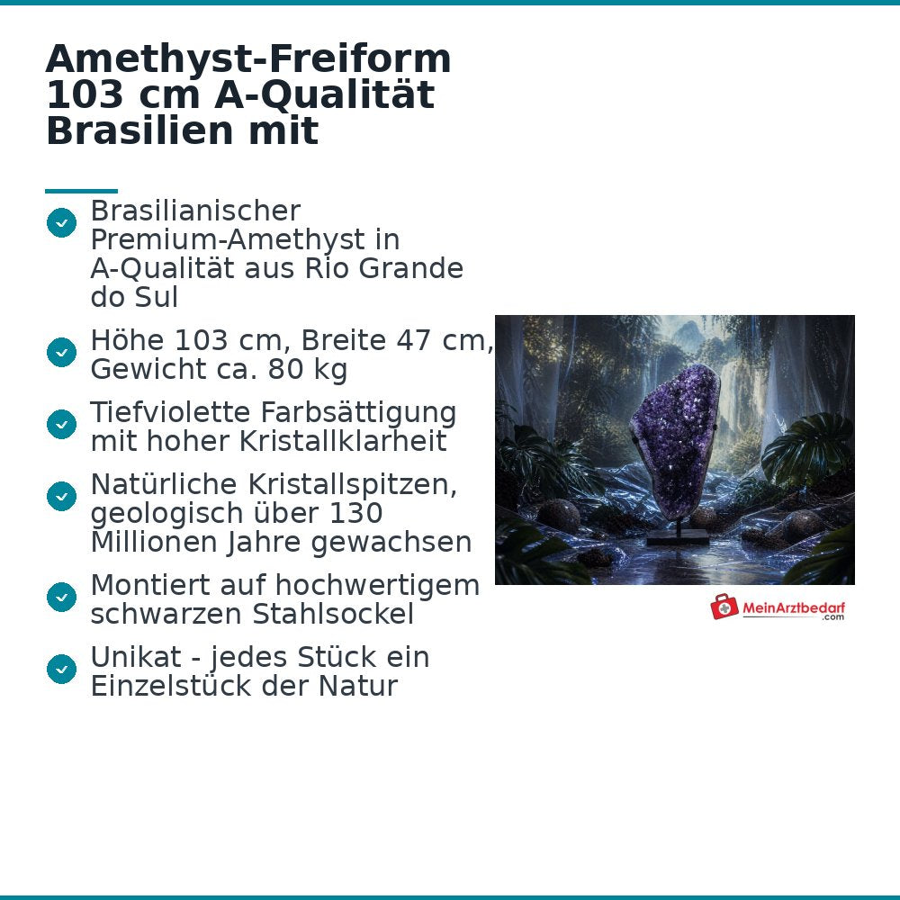 Amethyst-Freiform 103 cm A-Qualität Brasilien mit Stahlsockel Unikat.