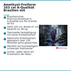 Amethyst-Freiform 103 cm A-Qualität Brasilien mit Stahlsockel Unikat.