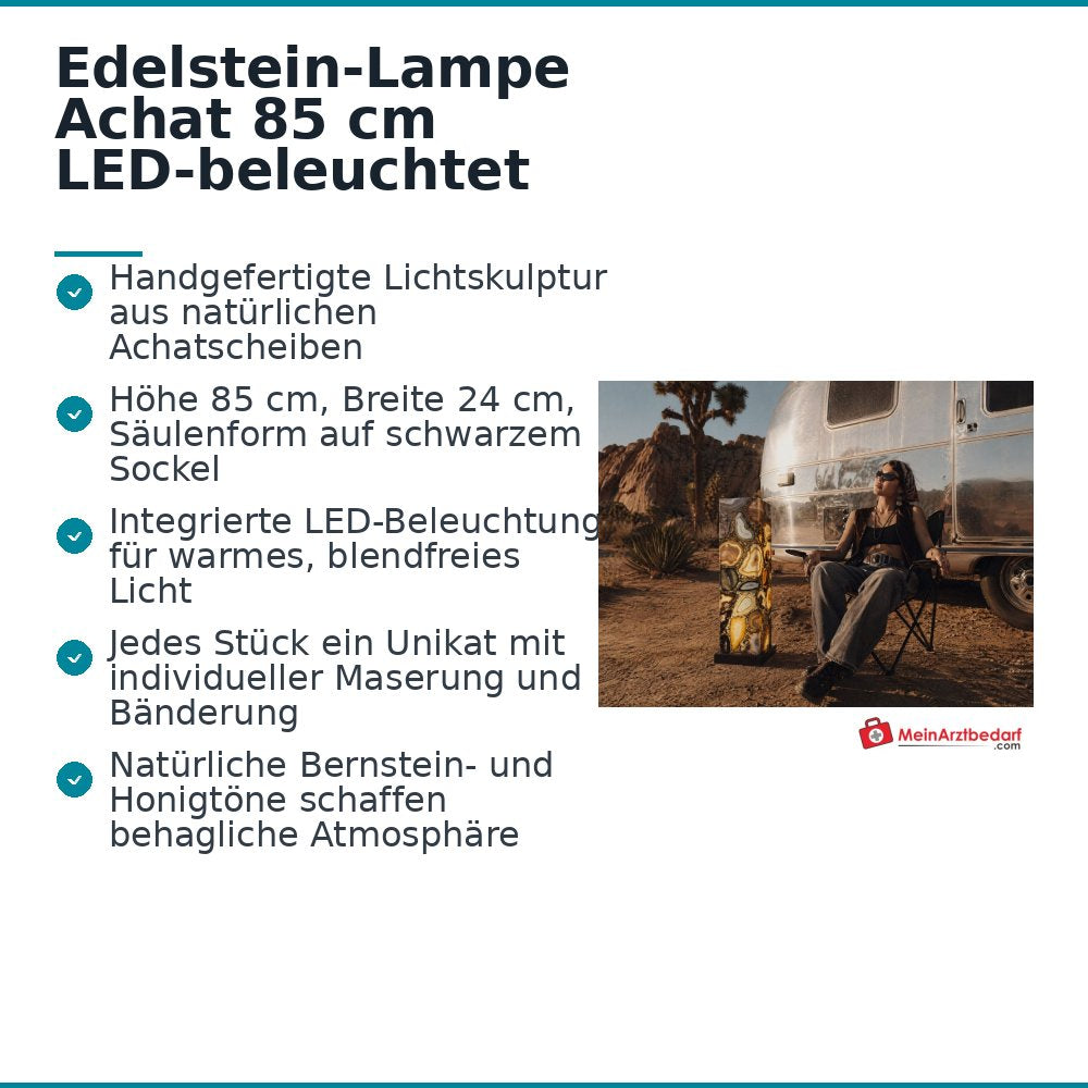 Edelstein-Lampe Achat 85 cm LED-beleuchtet Unikat.