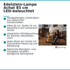 Edelstein-Lampe Achat 85 cm LED-beleuchtet Unikat.