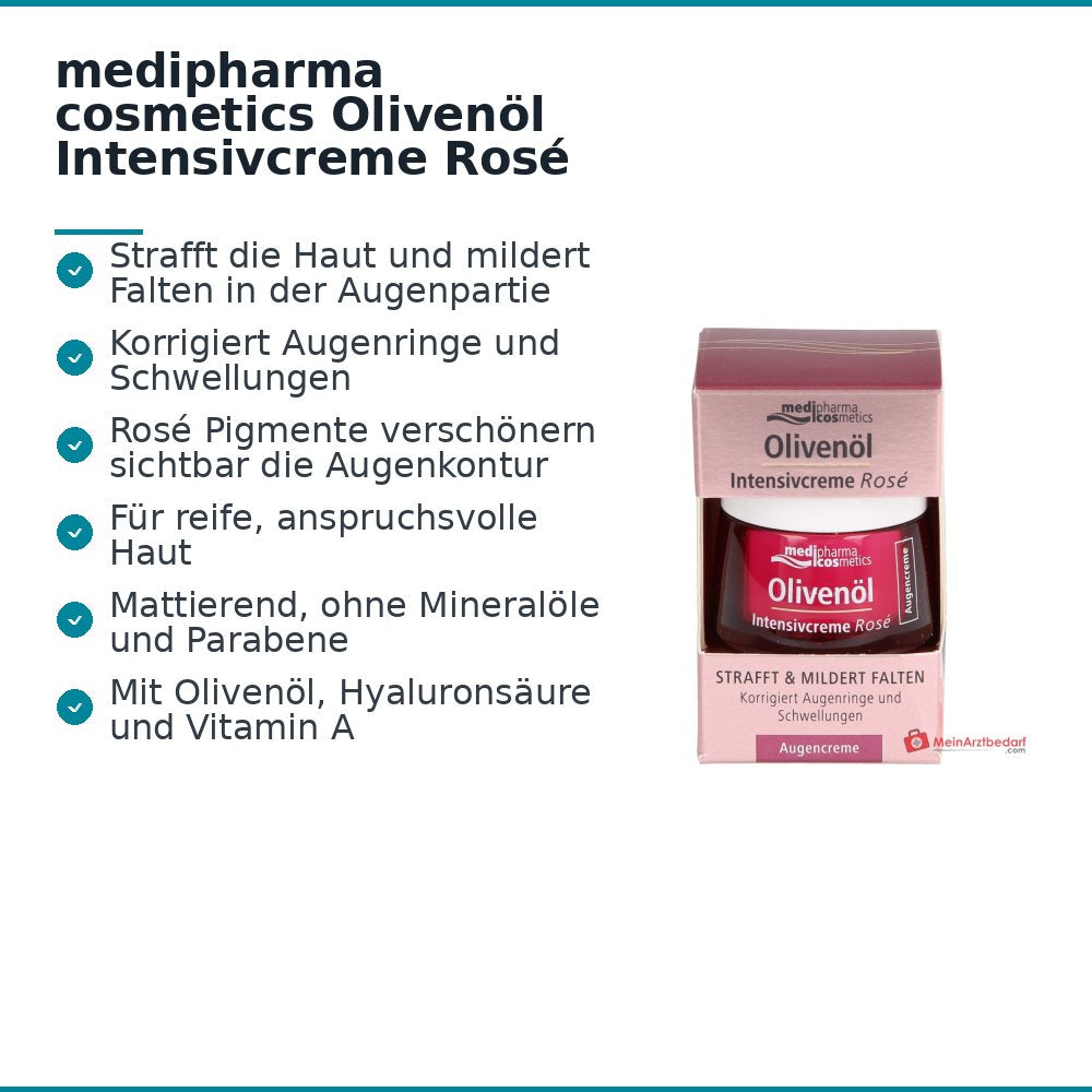medipharma cosmetics Crema intensiva de aceite de oliva Rosé crema para ojos, 15 ml
